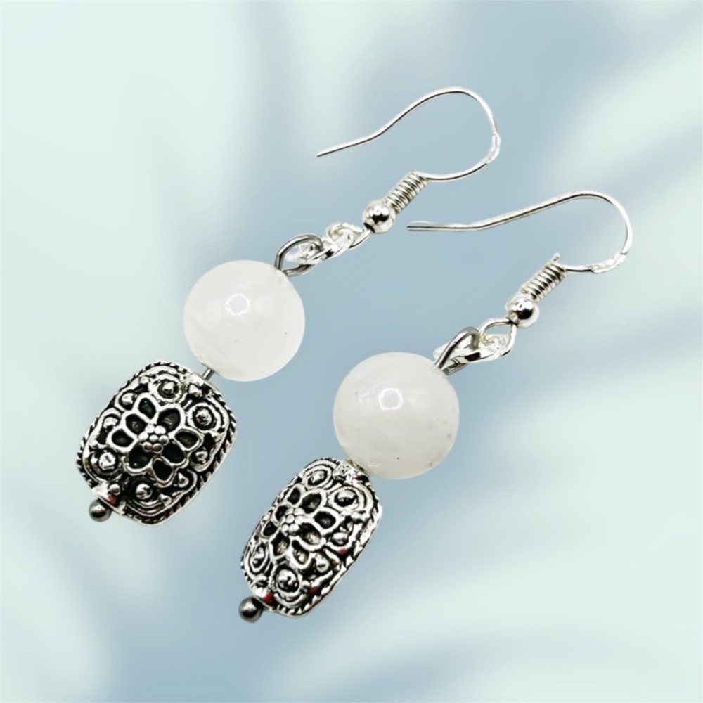 NWOT Sterling silver and stainless steel genuine moonstone earrings - Picture 9 of 11